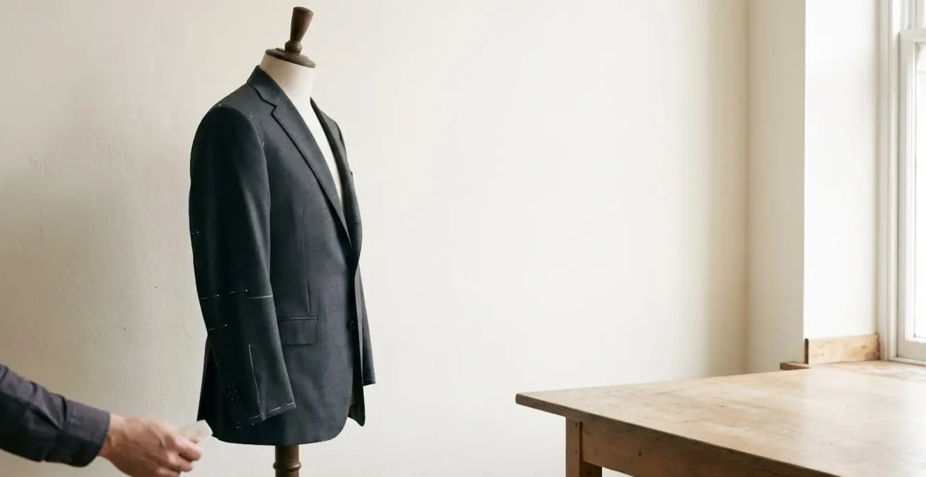 Détail d'un ajustement de manche de costume illustrant l'importance de la précision