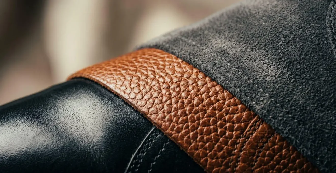 Gros plan macro sur les textures contrastées de différents cuirs de chaussures habillées