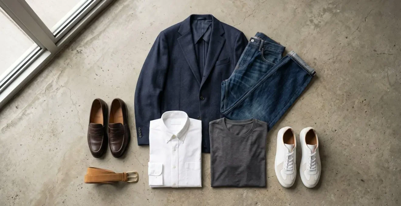 Contraste harmonieux entre vêtements formels et décontractés pour homme