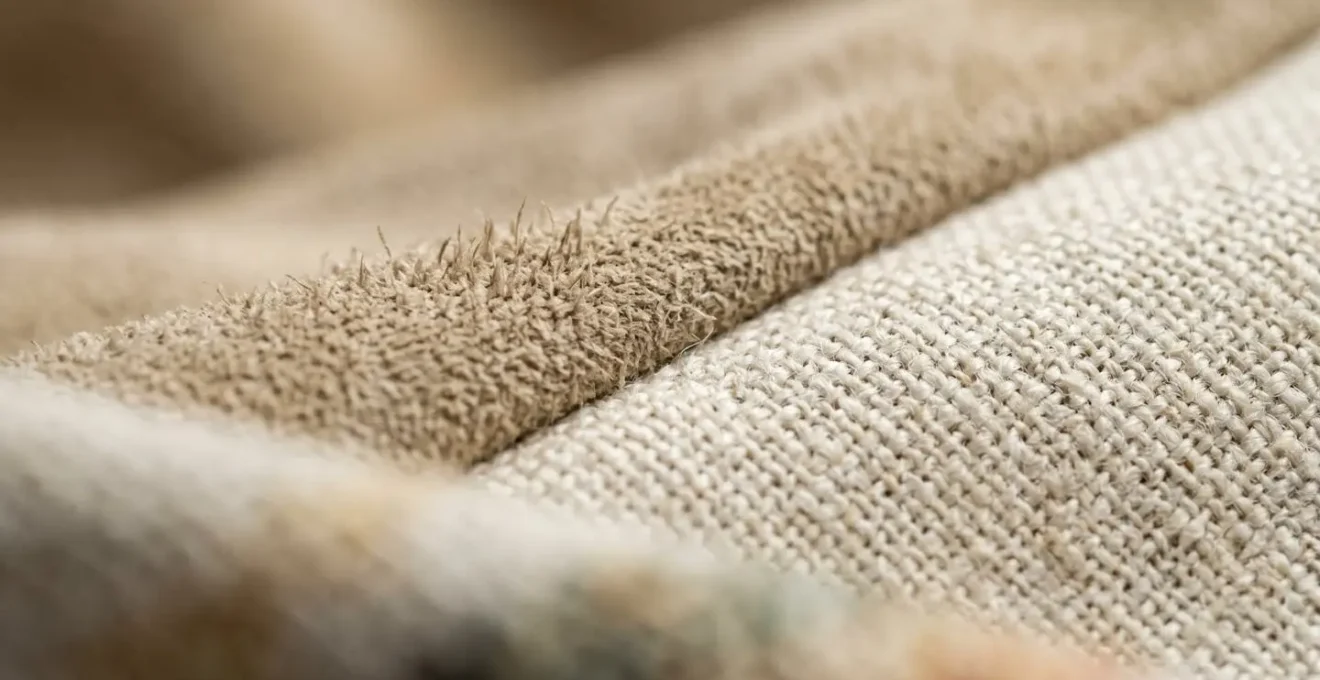 Gros plan sur la texture veloutée du daim d'un mocassin contrastant avec le tissage d'un chino