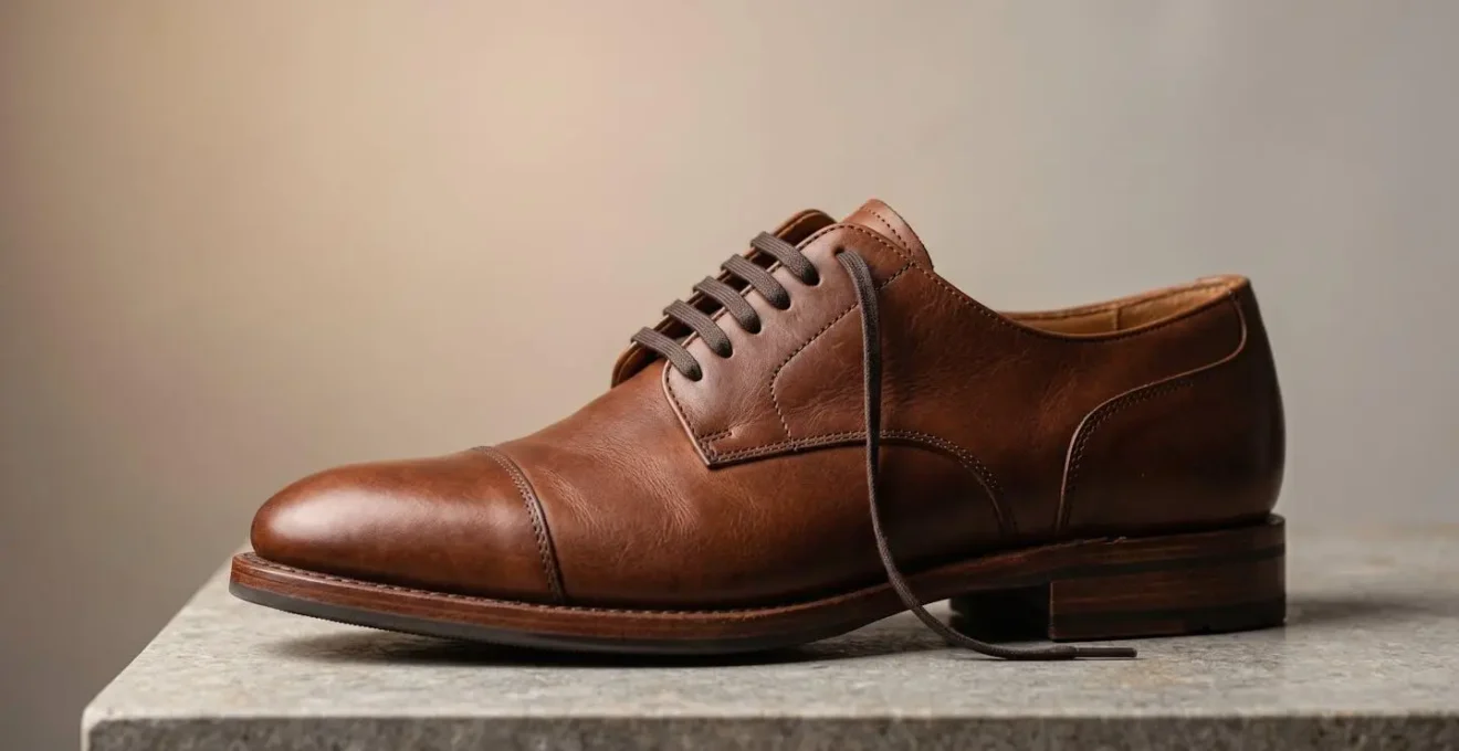 Vue rapprochée d'une chaussure Derby à laçage ouvert montrant la flexibilité du système de fermeture