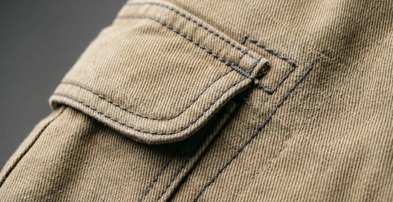 Gros plan sur les détails de conception des poches latérales d'un pantalon cargo moderne fuselé