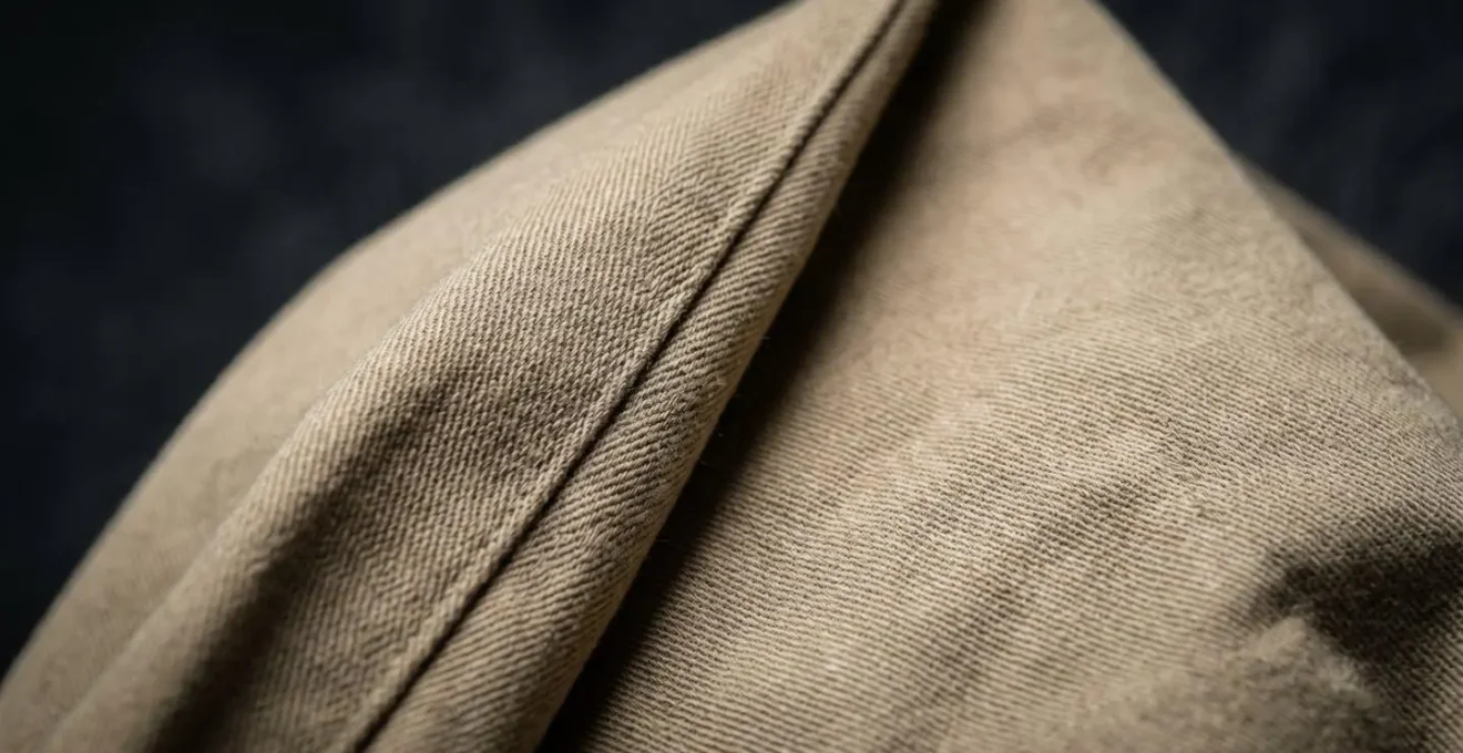 Détail textile montrant la différence entre un chino repassé et froissé