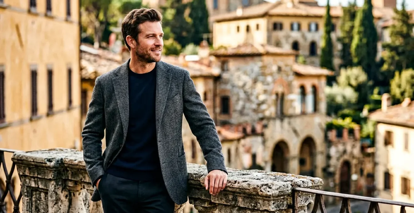 Élégance masculine italienne avec veste déstructurée et détails raffinés sans excès