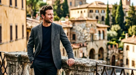 Élégance masculine italienne avec veste déstructurée et détails raffinés sans excès