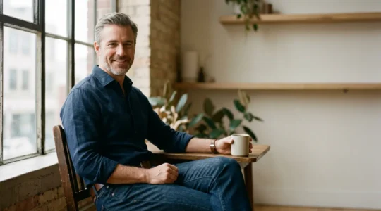 Portrait d'un homme élégant en tenue décontractée mais soignée incarnant l'authenticité du gentleman moderne