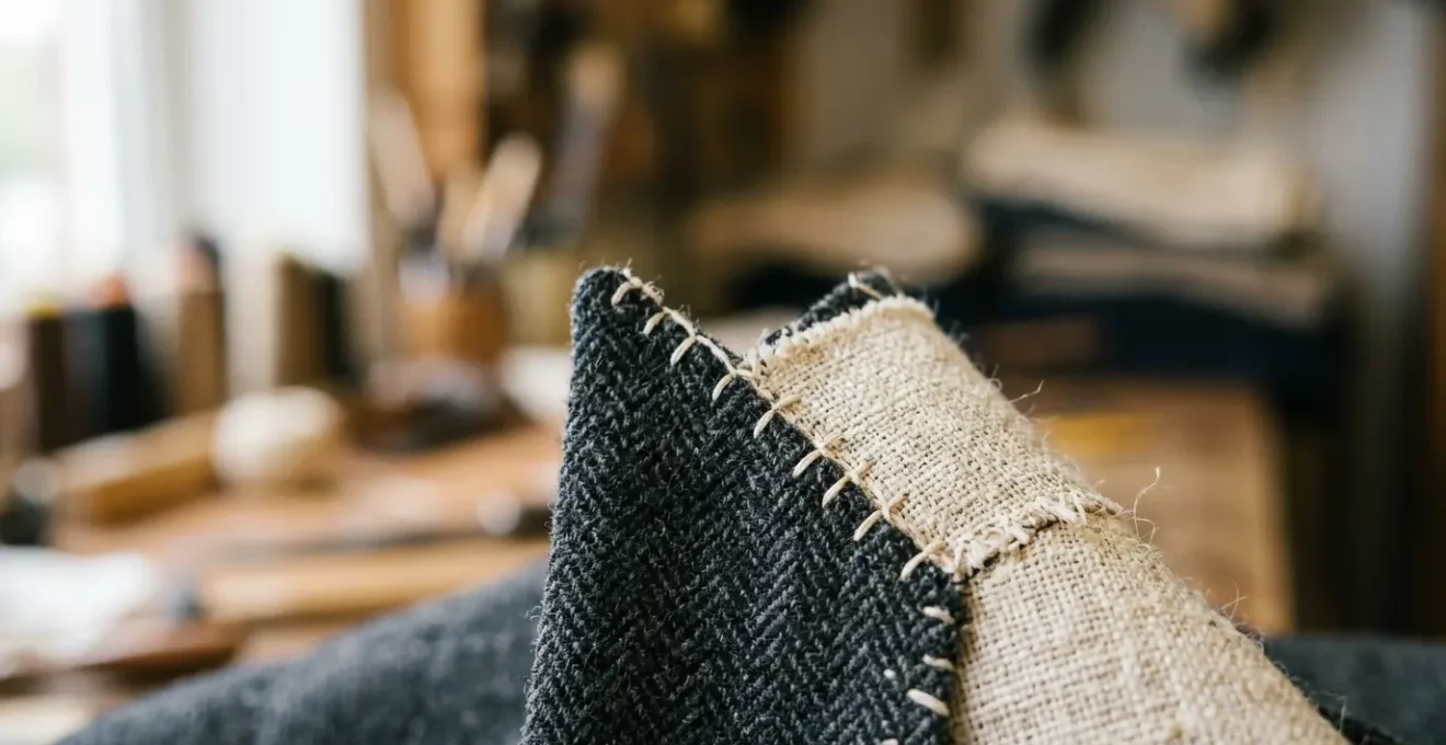 Detail d'une veste de costume sur-mesure illustrant le savoir-faire artisanal