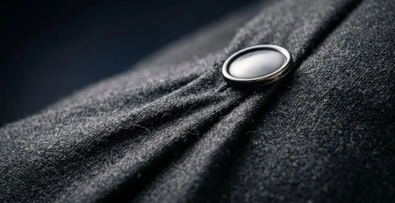 Gros plan sur plis de tension en forme de X sur une veste de costume trop serrée